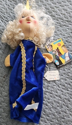 KERSA Vintage German Handmade Hand Puppet Girl Princess W/Crown&Vail Blue Dress