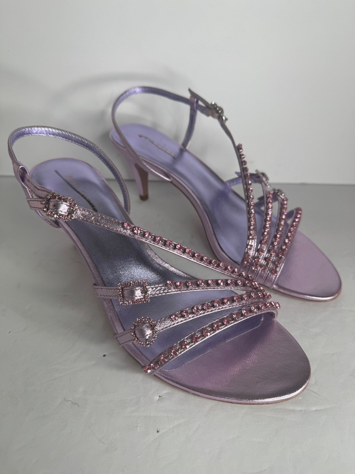 Kate Spade Makenna Crystal Embellished Pink Leather Sandals Heels Size 8 NEW thumbnail 7