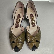 Bally International Calypso Vintage Peep Toe Pumps Green Leather Swiss Made 3.5E