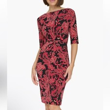 Tommy Hilfiger Women’s Dress Black Red Paisley Print Front Twist size 2