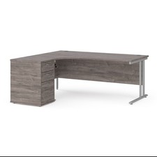 Large Left-Hand Corner Office Desk 1800 x 1200 with 3-Drawer Pedestal, Grey Oak