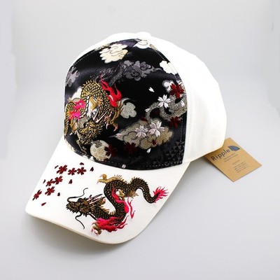 Ripple Cap unique and gorgeous embroidery of double dragons one-size-fits-all