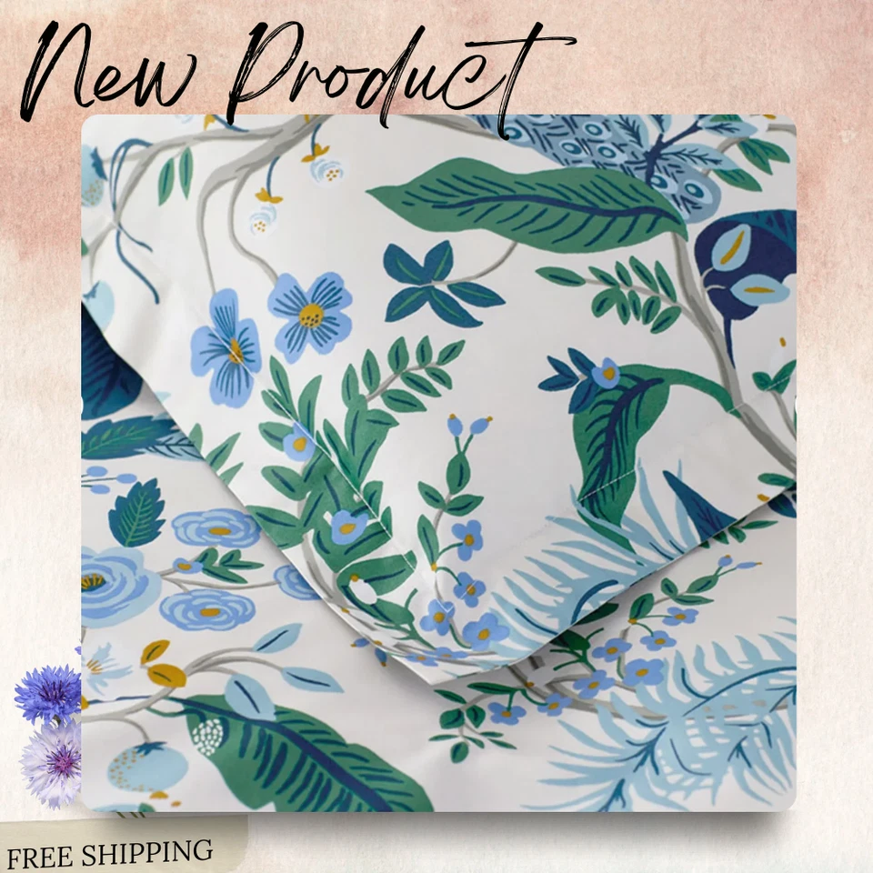 NUEVA Funda nórdica Company Store Rifle Paper Co. Peacock clásica de satén suave; Completa Foto 2 de 3