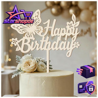 Tortendeko Holz Happy Birthday Cake Topper Schmetterling Tortenstecker