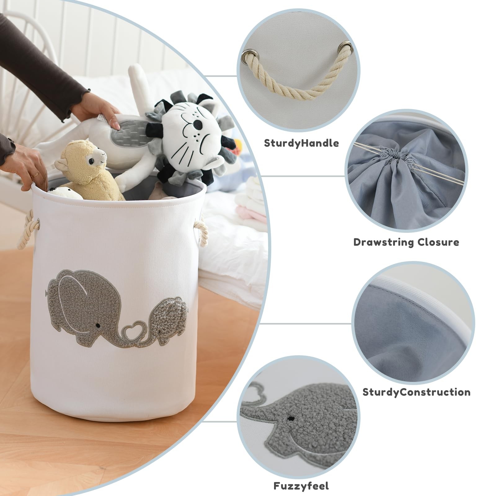 Panier pour bébé éléphant gris idéal pour ranger le linge et les jouets