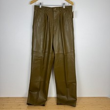 Saxony Genuine Leather Pleated High Waisted Trousers Pants Olive Green Size 34
