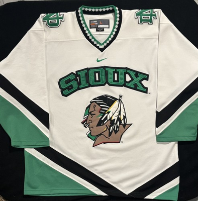 #ad Nike Authentic North Dakota UND Fighting Sioux Hockey Jersey Sz Large Away white $395.00