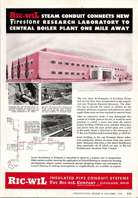 1945 Print Ad * Firestone Research Laboratory Boiler Plant Steam Distribution