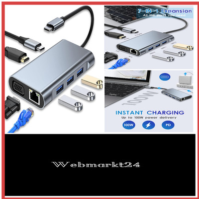 4K HDMI VGA USB-C Hub | 100W PD Netzwerk-Adapter