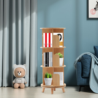 3 Tier 360 Rotating Bookshelf Display Bookcase Floor Standing Bookcase Storage
