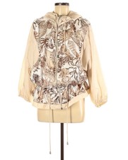 Lavon Womens Vintage Tan Brown Seashell Print Hooded Drawstring Windbreaker