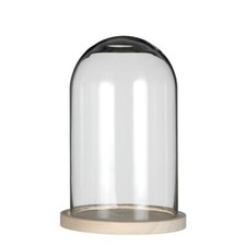 NaDeco Glasdom mittel mit Holzfuß Ø14cm Höhe 21cm Glas Dome Glashaube Glasstürz