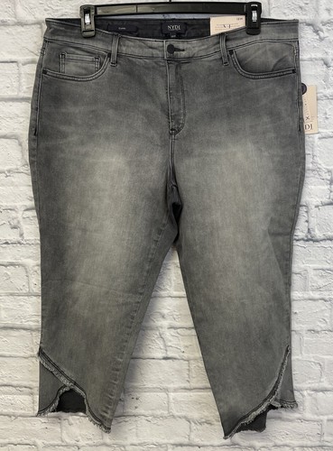 NYDJ Capri Jeans womens 18W Crisscross fray Hem Tahoma NEW gray lift tuck