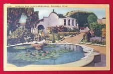 RARE 1955 Linen postcard San Juan Capistrano Mission, CA Perfect 2ct John Adams