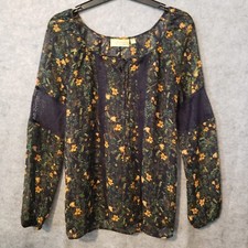 Princess Vera Wang Womens Blouse Small Black Floral Cottagecore Peasant Lace