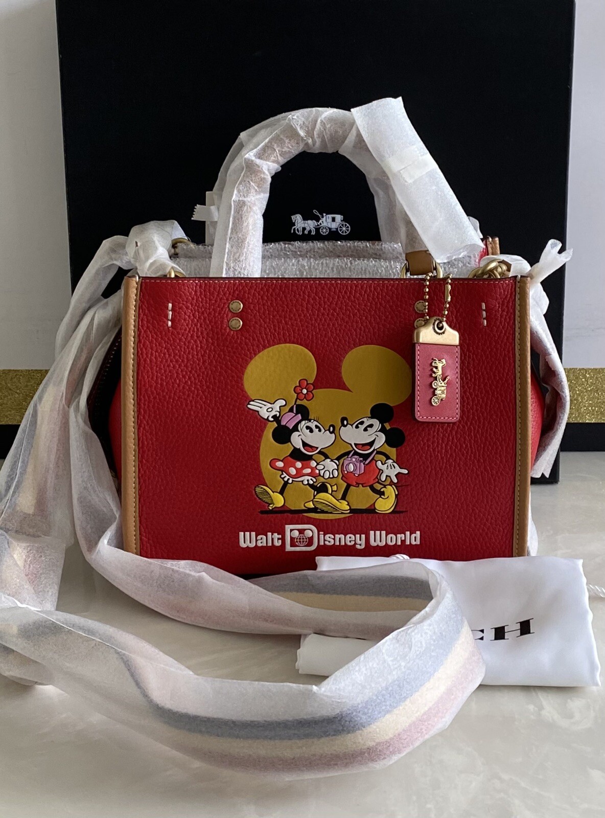 NWT COACH X DISNEY LTD 50 YR. ELECTRIC RED/MUTLI MICKEY & MINNIE MOUSE ROGUE 25
