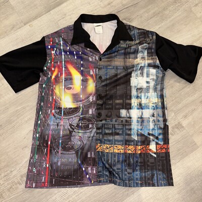 Vtg 90's Wooden Dog Button Shirt Mens Large  Short Sleeve Rave  Records 0149
