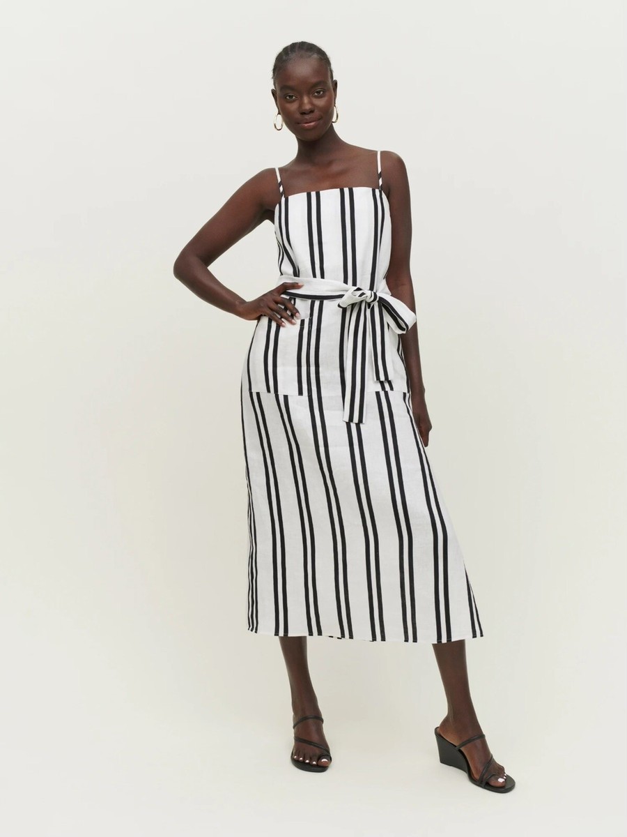 Reformation Daphne Linen Dress Pj Stripe Size Small