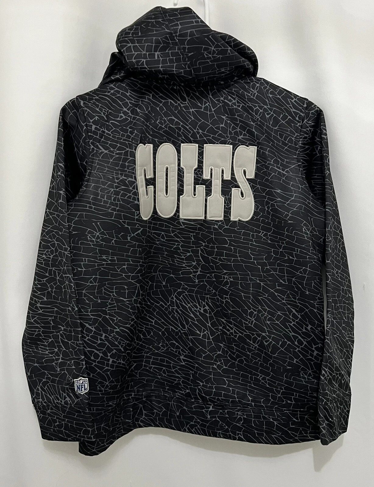 VETEMENTS Felpa con cappuccio NFL Team Apparel Youth taglia M (10 12) nera Indianapolis Colts tasche