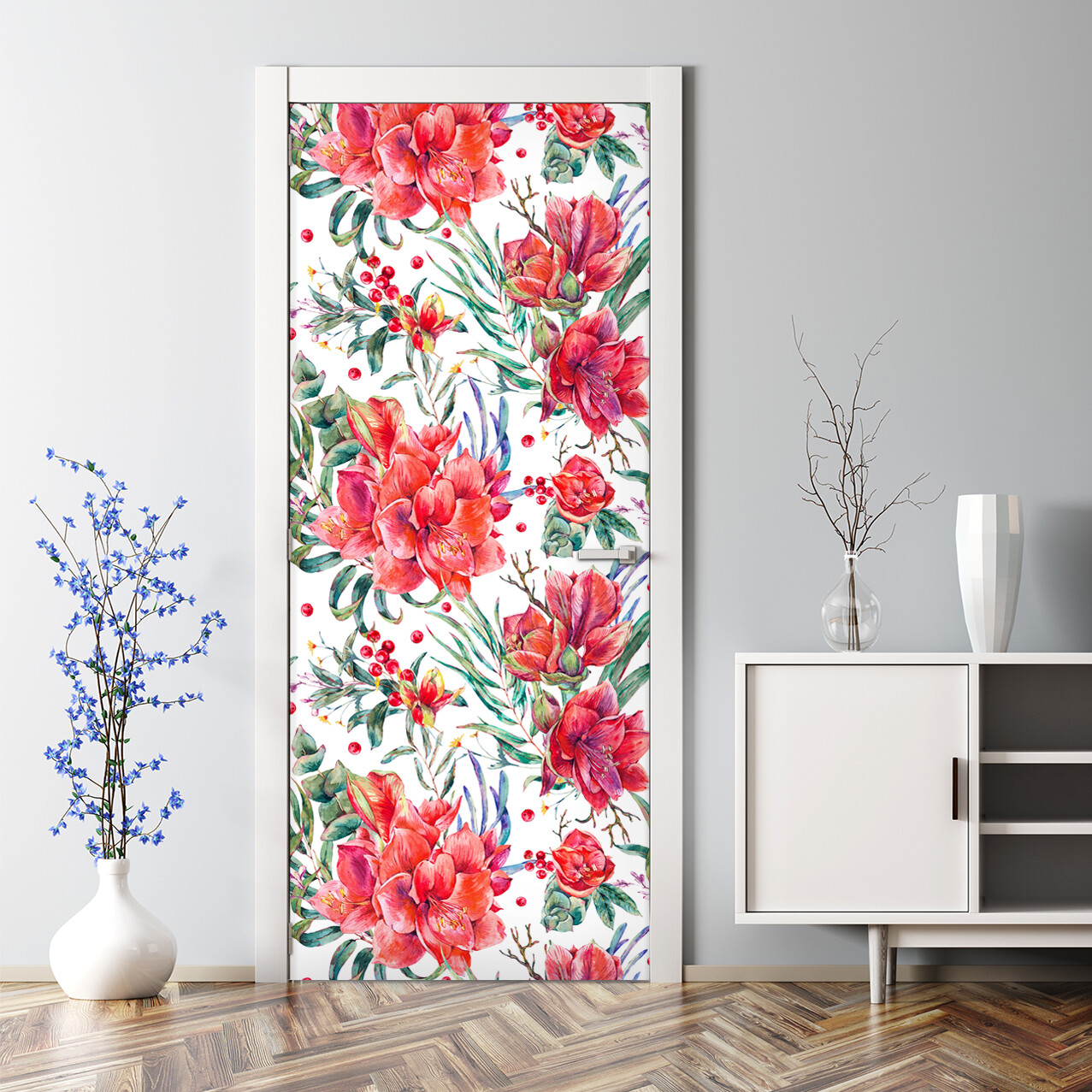 Exotic Flowers Bubble Free Tropical Colorful Artwork Repositionable Door Decal