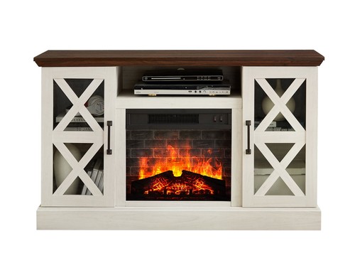 Farmhouse Fireplace TV Stand for TVs up to 55"Media Console Cabinet White/Walnut - Picture 4 of 11