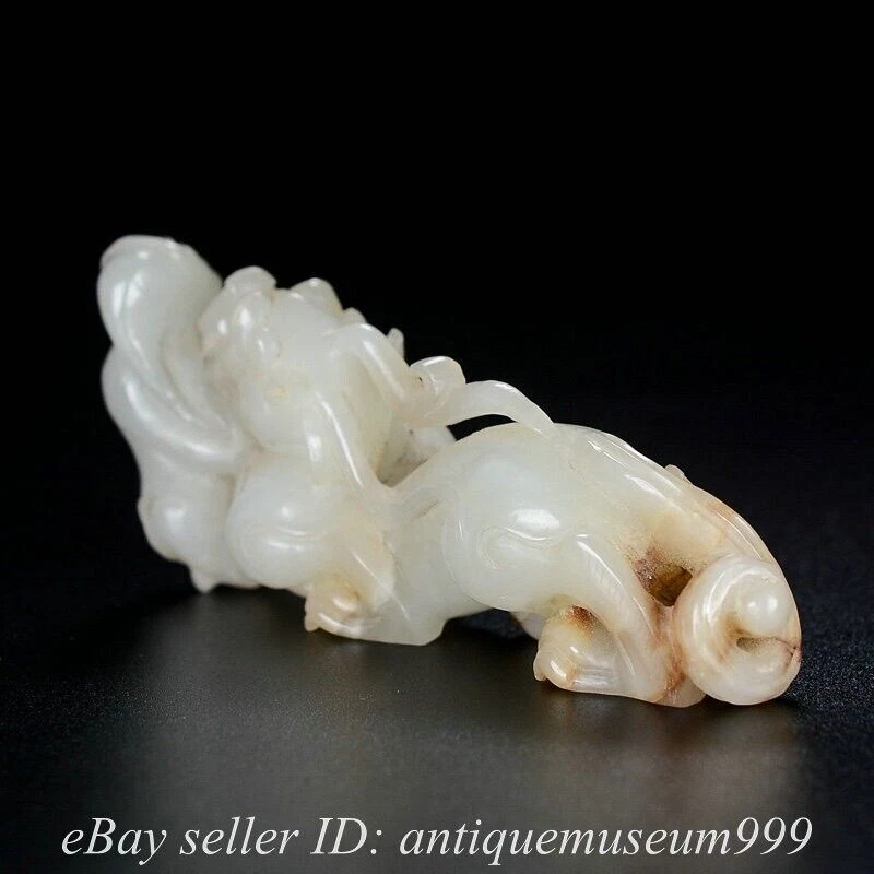 4.4" Rare Chinese Natural Hetian White Jade Nephrite Dragon Tong zi Statue - Photo 2/4