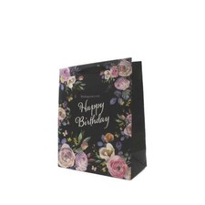 Lot de 12 grands sacs cadeaux d'anniversaire noirs motif floral