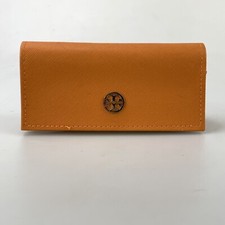 Tory Burch Eyeglasses Sunglasses Case Faux Leather Textured Orange Soft Medium