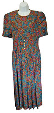 Jessica Howard Vintage Floral Dress Size M 100% Rayon USA Short Sleeve Pleated
