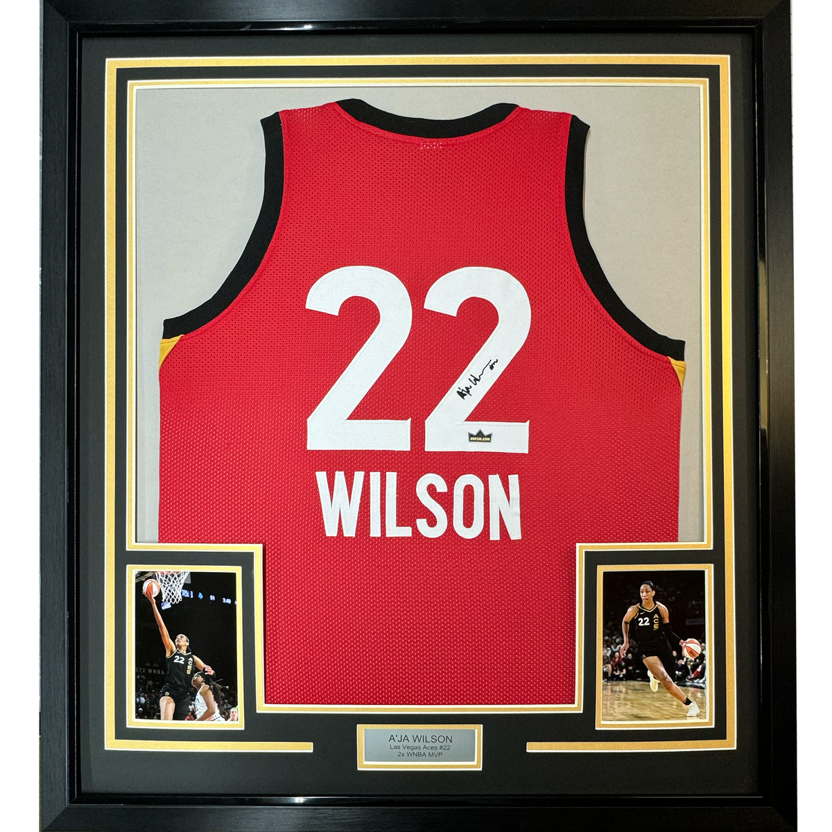 Framed Facsimile Autographed A'ja Wilson 33x42 Red Reprint Laser
