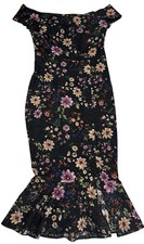 Guess Dress Women’s Sz 2 Black Off-The-Shoulder Lace Midi Floral Trumpet