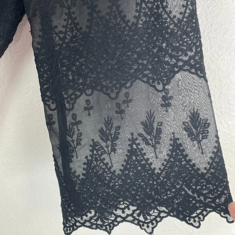 4 Love and Liberty Johnny Was 束腰上衣 S 码蕾丝黑色领带腰透明哥特 — 第 2/4 张图片