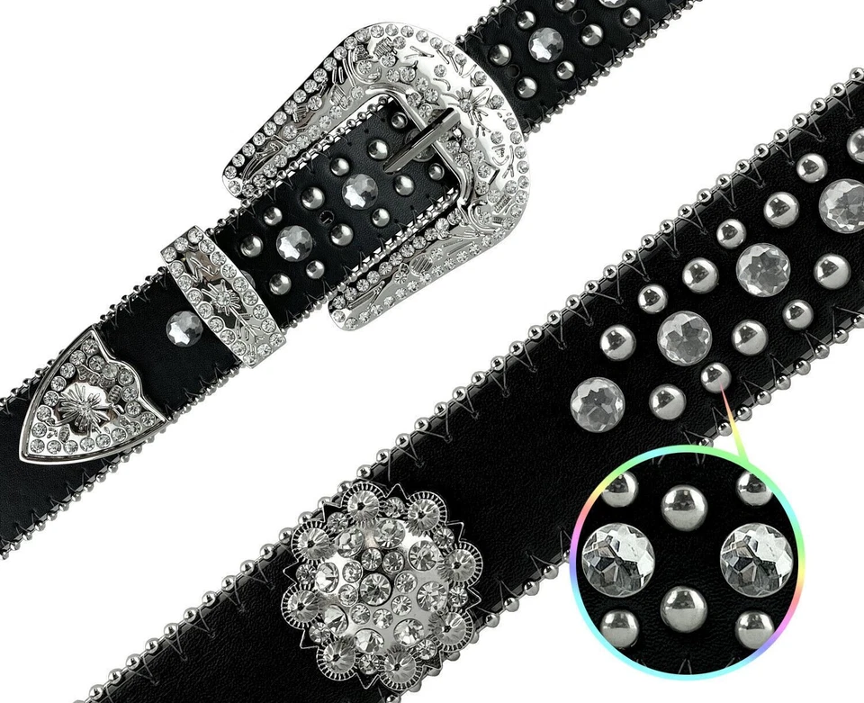 Rhinestone Western Cowgirl Bling Studded Design Berry Concho Belt 1-1/2" (38mm) - Image 2 of 4