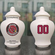 Ceramic Mini Urn   Arizona Cardinals Football Theme, Custom Text  Number