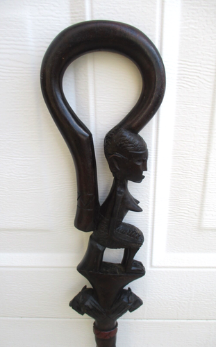 Antique African Tribal Walking Stick Hand Carved 36" Wooden Walking Stick Woman - Picture 4 of 9