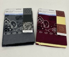 Set of 3 Bandanas, Choose Gray/Black or Wine/Yellow Designs, 22" x 22"