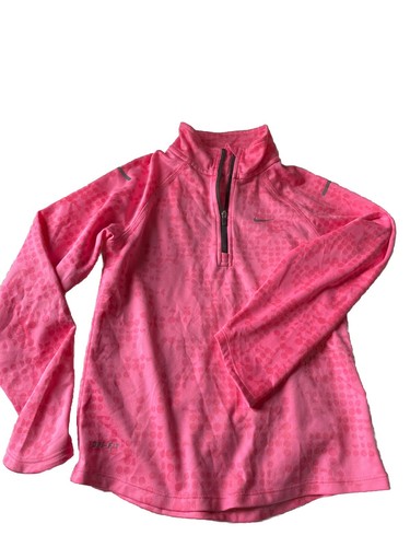 Nike Kids Pink Long Sleeve Sz S Dri-Fit Top Nike Running With Zipper And Collar
