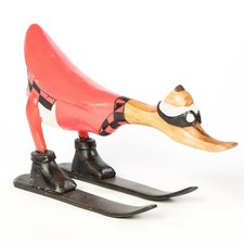 Bamboo Root Skiing Duck Hand Carved Fair Trade Wooden Duck - DU-602-PALE RED