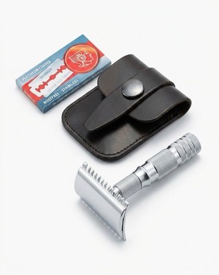 Merkur DOVO Travel Safety Razor W Leather Case 985cl Open Comb+10 Blades Germany