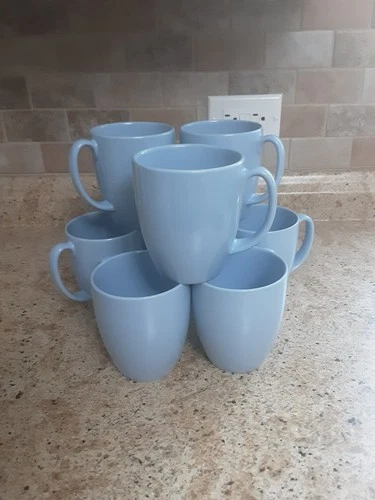 Vintage Corelle Stoneware Periwinkle Light Blue Coffee Mugs Cups Set Of 8