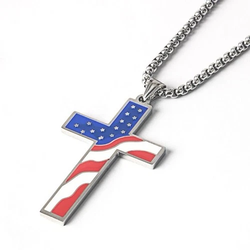 Patriot Cross American Flag Religious Jewelry Pendant Necklace