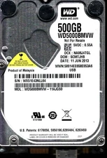 WD5000BMVW-11AJGS0 S/N:WX51 DCM:SCMTJHB WESTERN DIGITAL 500GB MALAYSIA JUN 2013