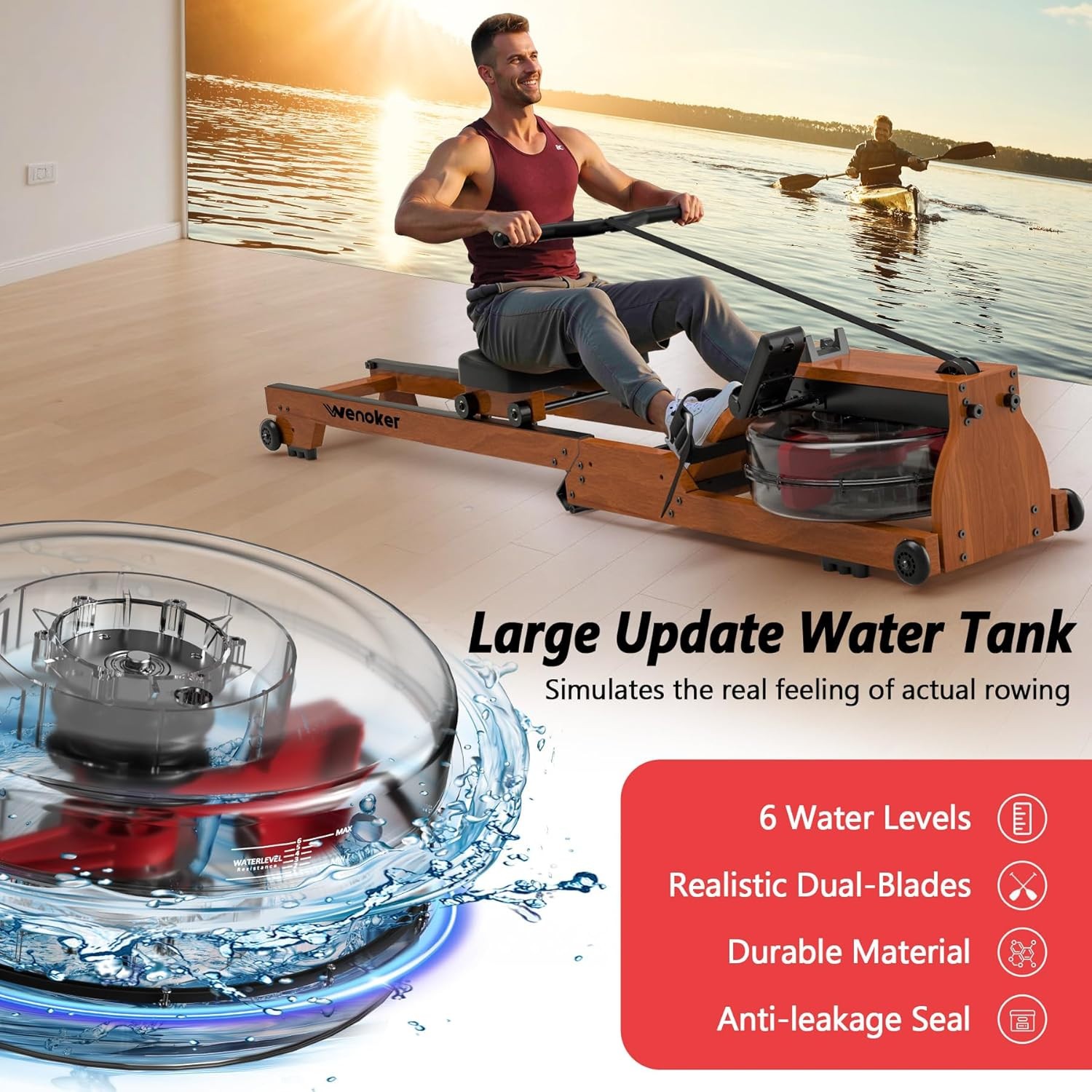 Foldable Machine Home for Rowing Wooden WENOKER Ad Machine Rower with Use, Water