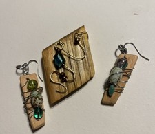 Handmade Wood And Beaded Necklace And Earring Set