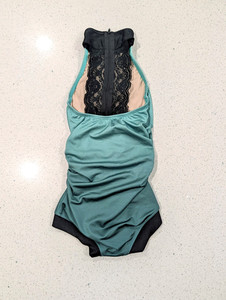 CHRISTMAS GREEN SADIE JANE Gymnastics Dance Leotard Child Small Sage LACE BACK