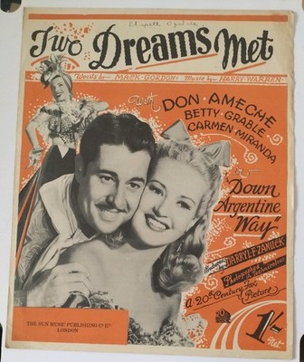 Two Dreams Met from Down Argentine Way Vintage Noten Betty Grable (F11)