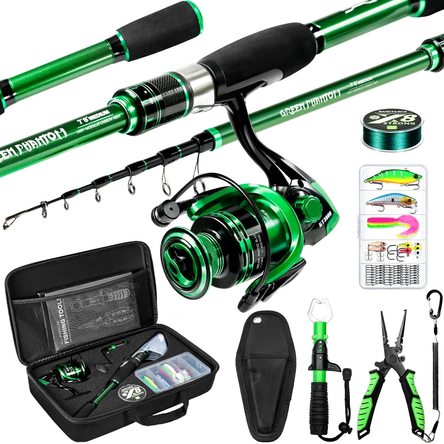 Ghosthorn Fishing Rod and Reel Combo 6 ft, Full Kit with Too