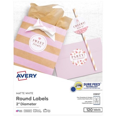 Avery Shape Labels, Round, 2'' Diameter, Paper, Matte White, Laser/Inkjet