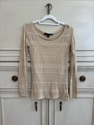 RALPH LAUREN BLACK LABEL Beige Lace-Knit Viscose Top & Silk Camisole Set Sz S