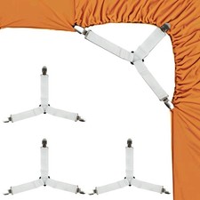 LKbeuuu 4PCS Bed Sheet Straps with Metal Clips, Adjustable Elastic White